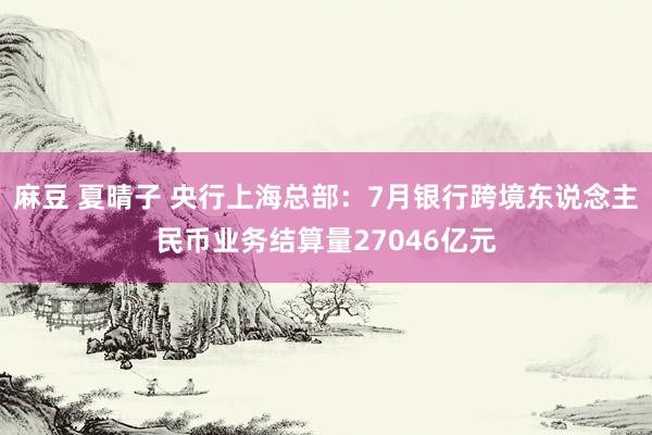 麻豆 夏晴子 央行上海总部：7月银行跨境东说念主民币业务结算量27046亿元